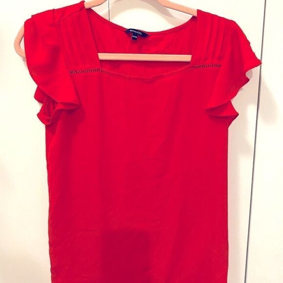 🌷 RW & CO 🌷 Beautiful Cherry Red Ruffle  Frills Short Sleeve Top - Picture 5 of 6